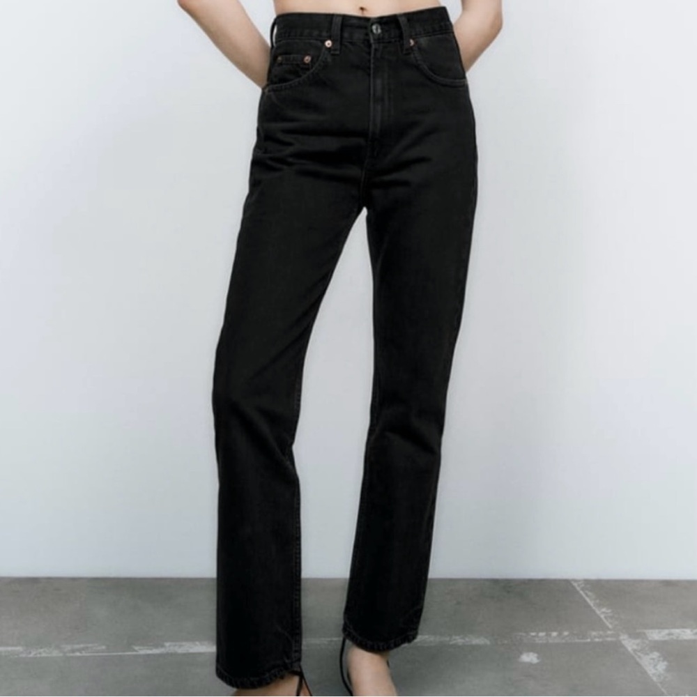 Zara Straight Leg High Waist Black Women Jeans